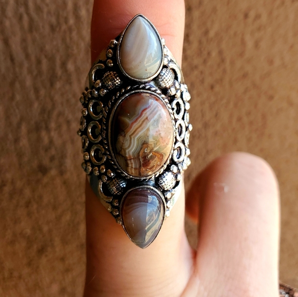 New Botswana Agate 925 Silver Statement Ring. - Picture 5 of 9
